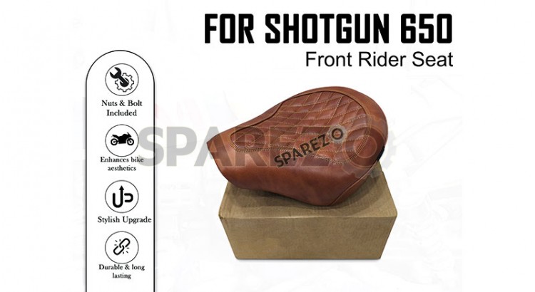 Fit For Royal Enfield Shotgun 650 Genuine Leather Front Rider Seat Brown - SPAREZO